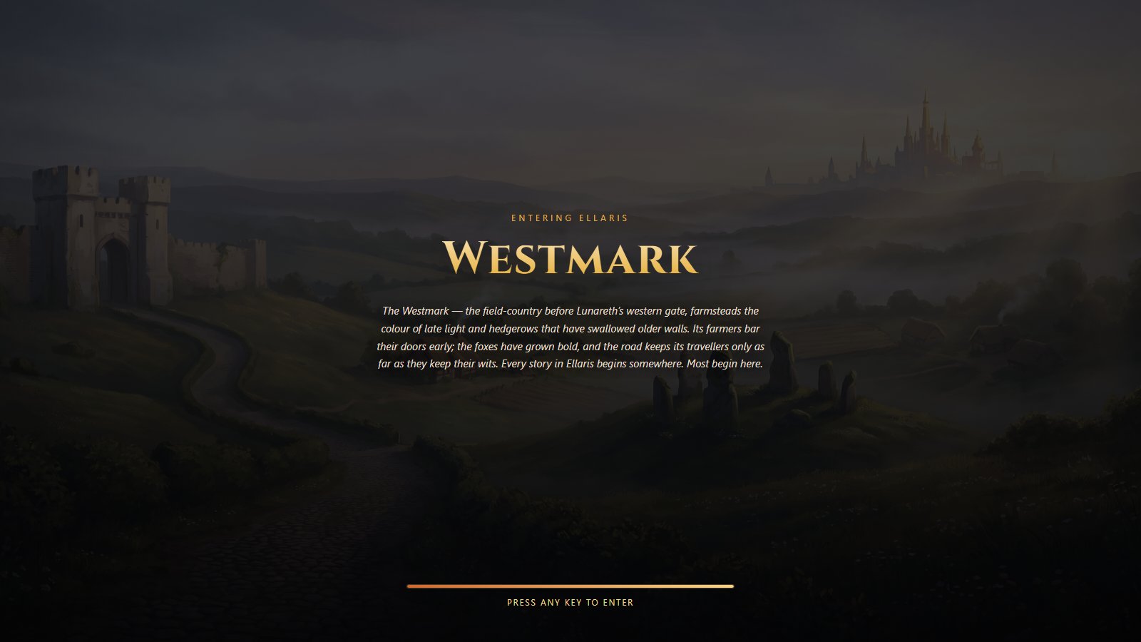 Entering the Westmark, a region of Ellaris