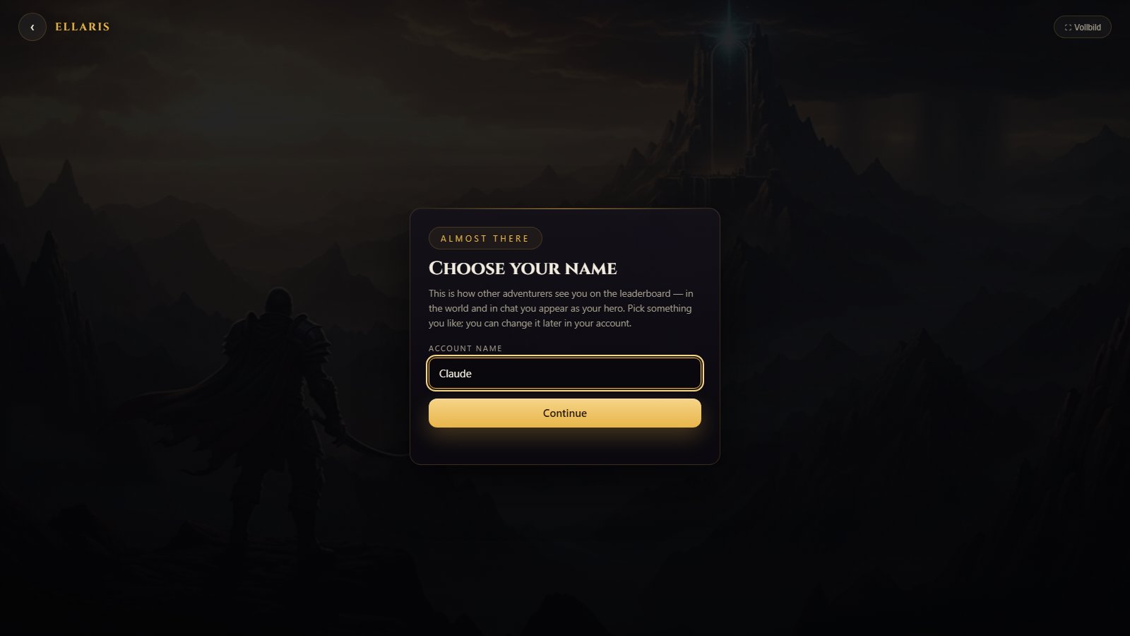 Choosing your name as you enter Ellaris