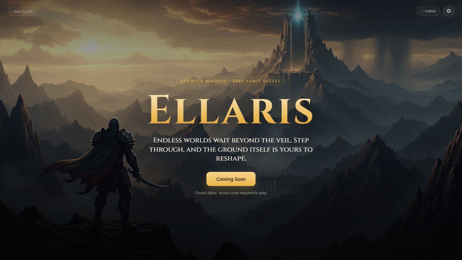 The Ellaris entry screen, now in open, closed-alpha access