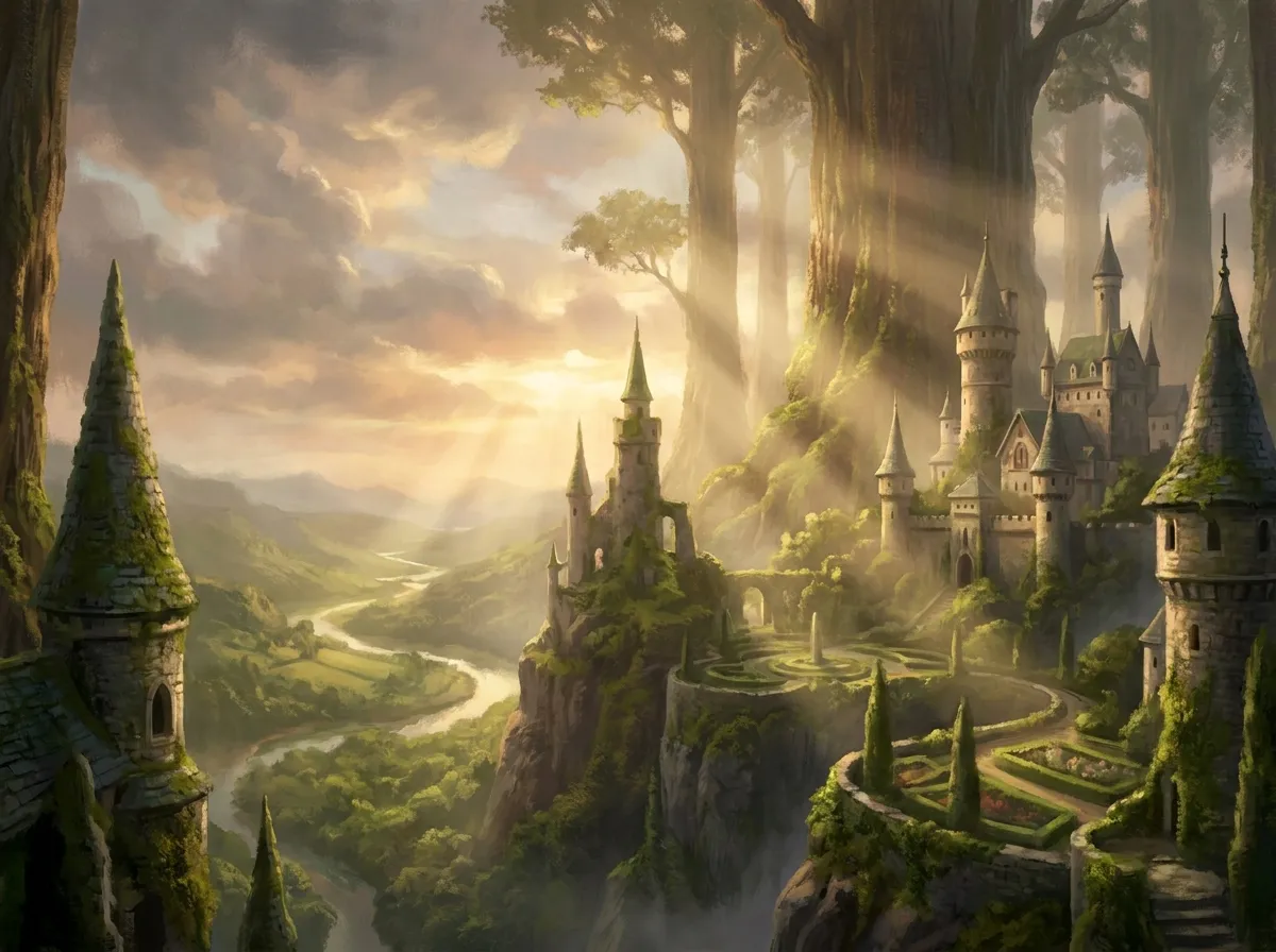 A near-photorealistic, fantasy-touched Ellaris world